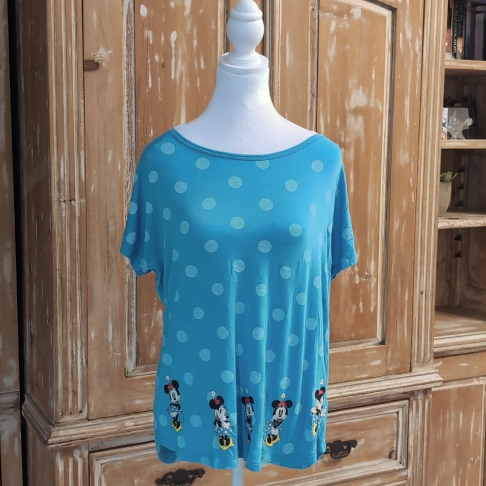 Disney Parks Authentic Original Softess Blue 🔵 Pockadot Minnie Blouse Size Med